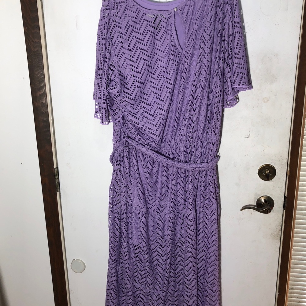 Ashley Stewart 34/36 Lavender Lace Maxi Dress with Flutter Sleeves - Picture 6 of 8